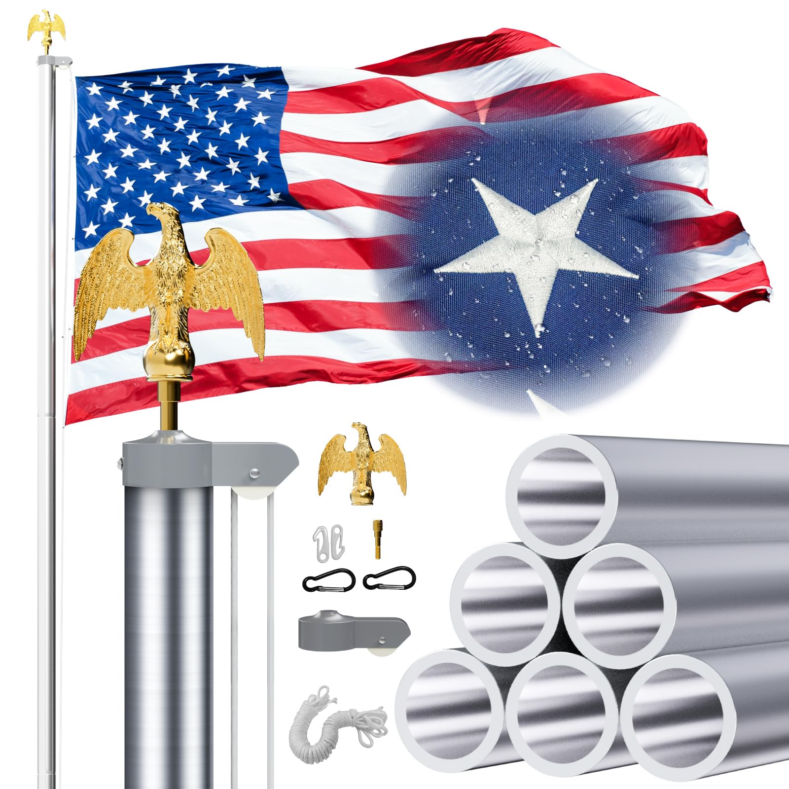 Tzechkii 25ft flag pole kit for durable outdoor display.