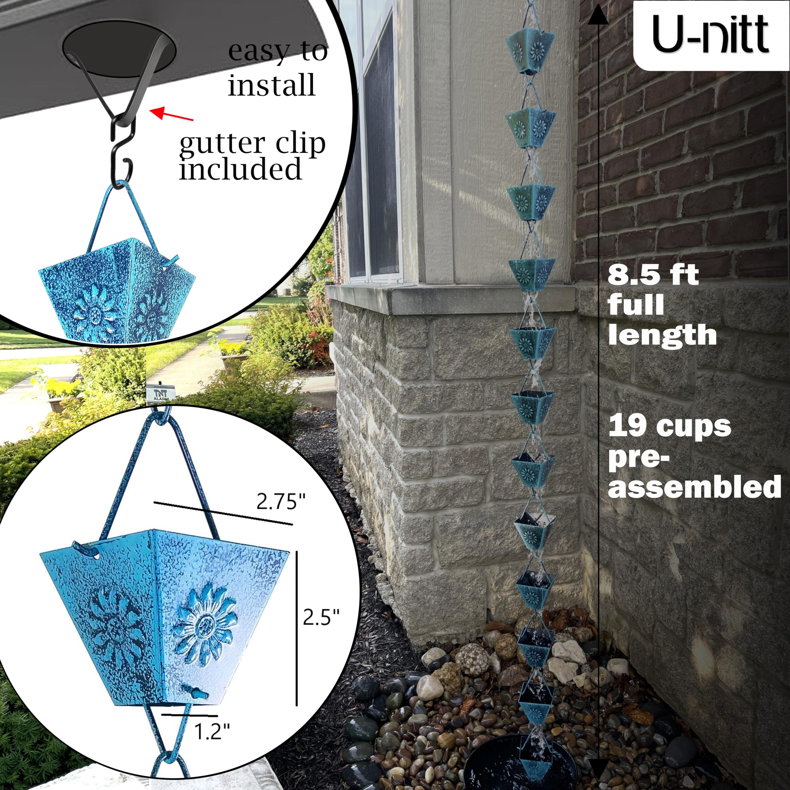 Close-up of U-nitt gutter clip for tool-free attachment
