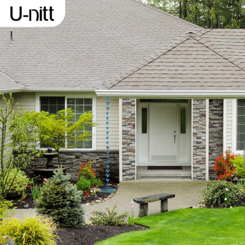 Patina finish on U-nitt rain chain adds timeless outdoor charm