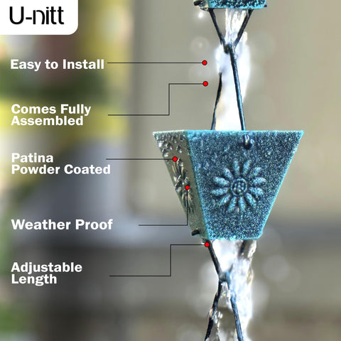 S-hook securing the rain chain to the gutter