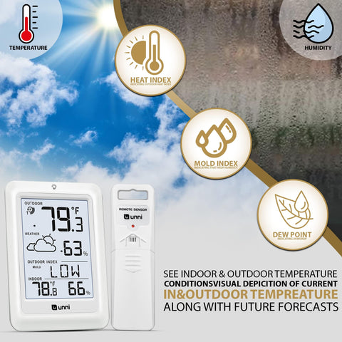 U UNNI heat index, dew point, and mold index indicators for quick climate insights