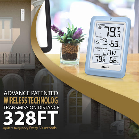 U UNNI outdoor sensor enabling reliable wireless transmission up to 330 ft.