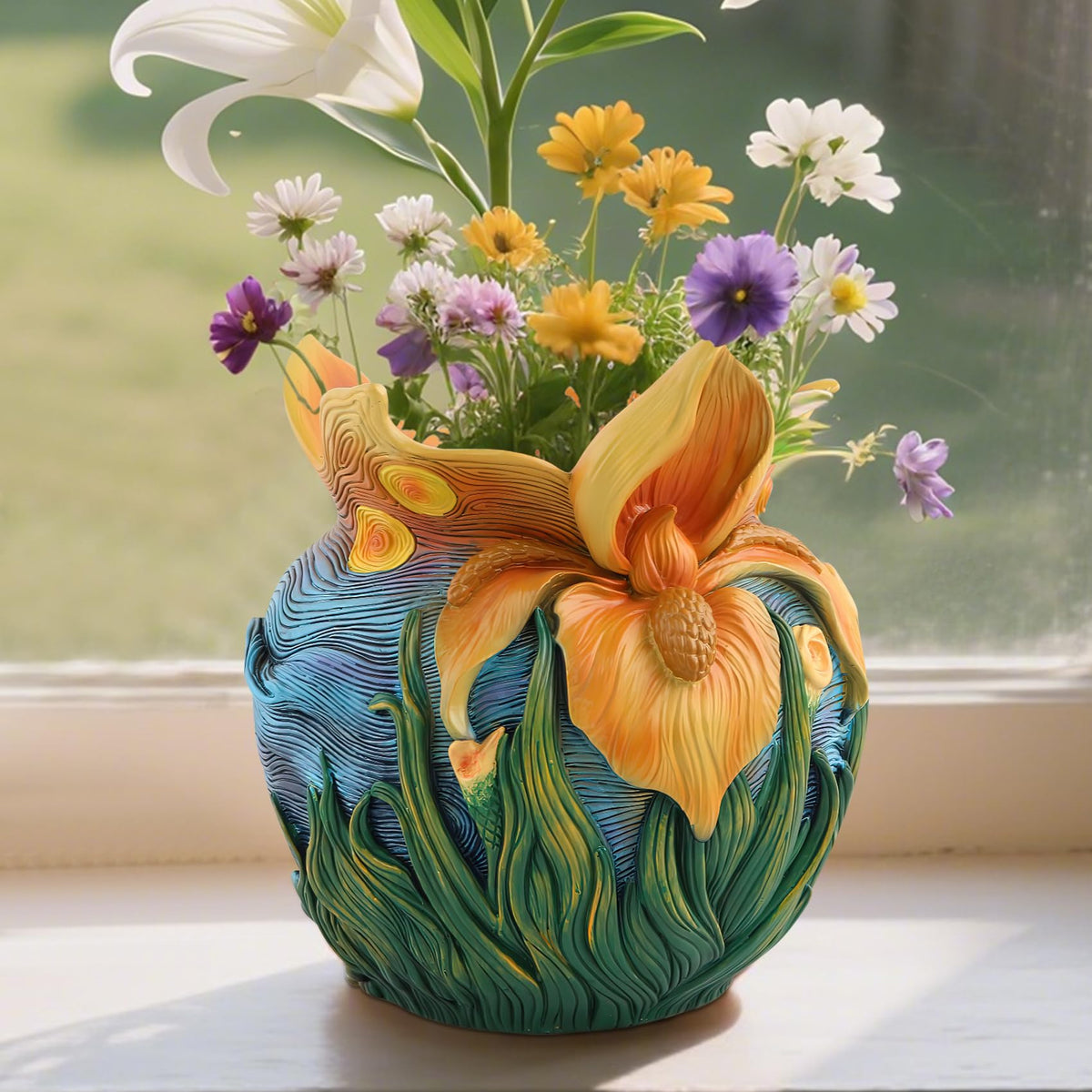 U WONDERFUL Flower Starry Sky pot with hand painted color swirl for indoor use
