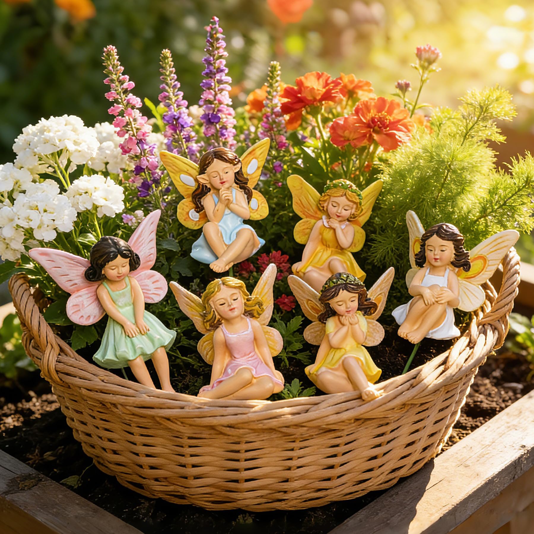 U WONDERFUL hand-painted resin fairies offer vibrant detail for indoor or outdoor display.