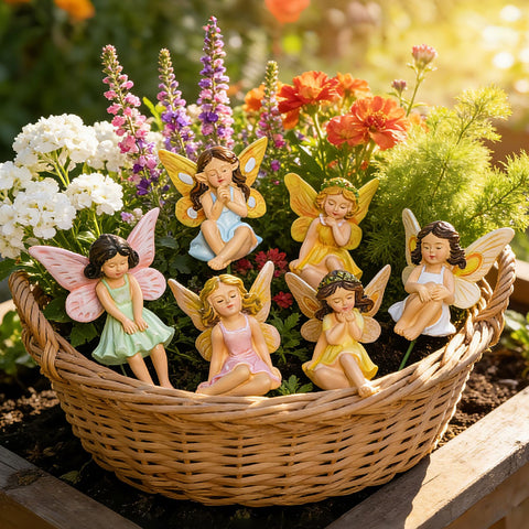 U WONDERFUL hand-painted resin fairies offer vibrant detail for indoor or outdoor display.
