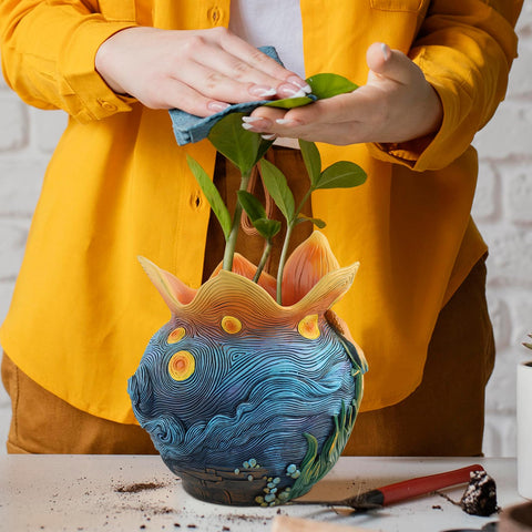 Close-up of U WONDERFUL Starry Sky pot showing detailed hand painting