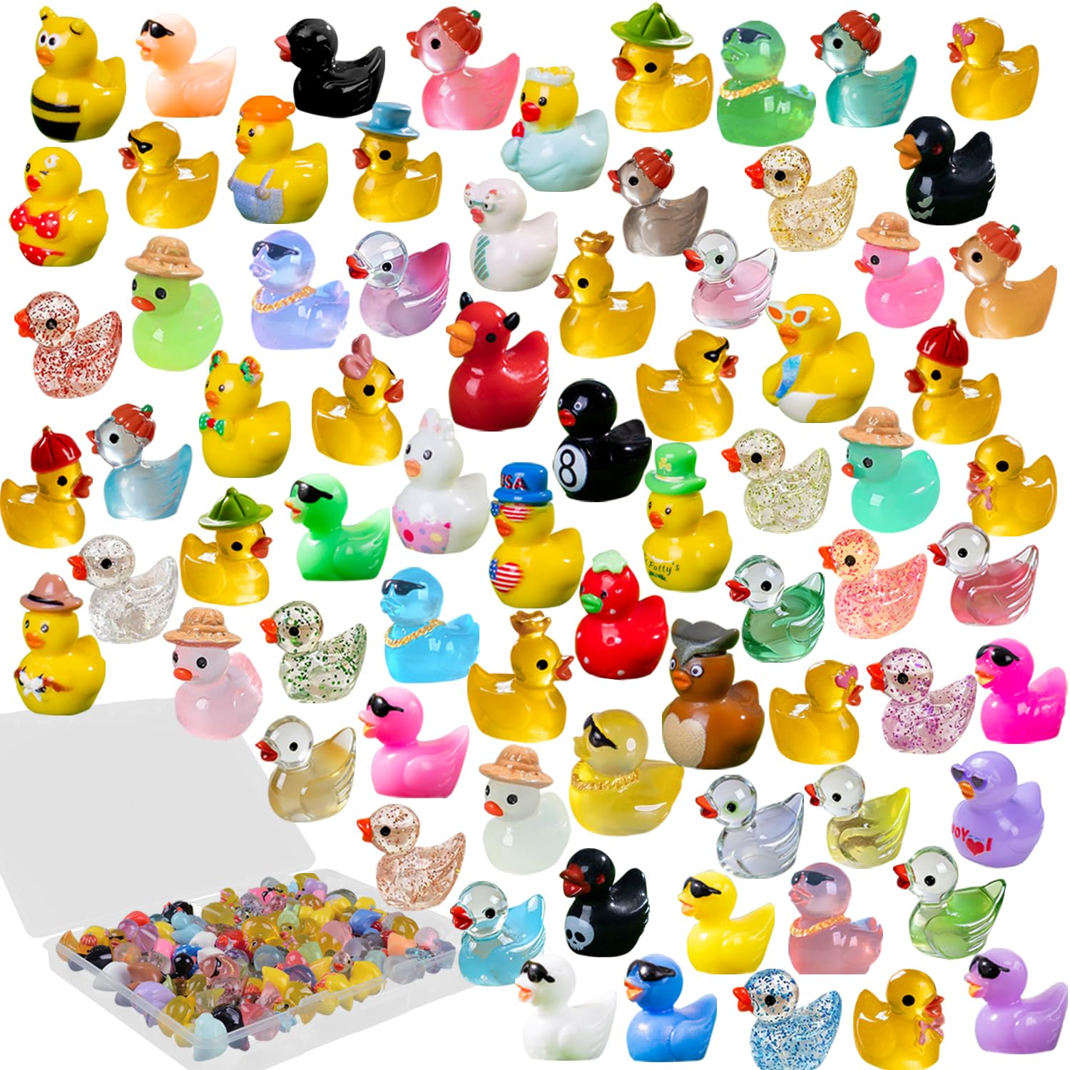 U-Zimikee 80-pcs multicolor mini resin ducks with storage box for dollhouse decor