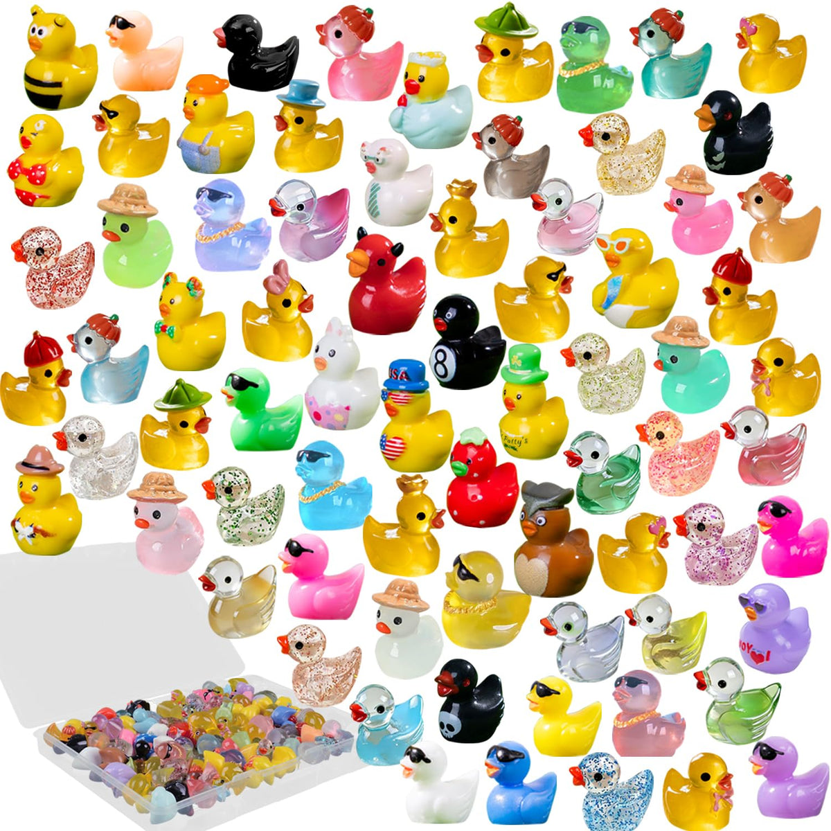 U-Zimikee 80-pcs multicolor mini resin ducks with storage box for dollhouse decor