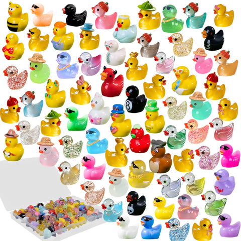 U-Zimikee 80-pcs multicolor mini resin ducks with storage box for dollhouse decor