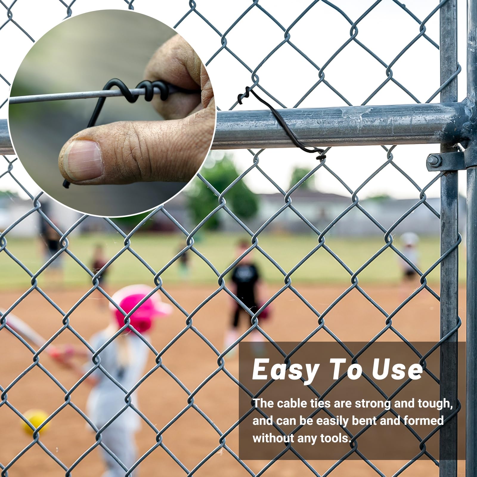 U0U Easy-tighten aluminum fence tie enables tool-free fastening.