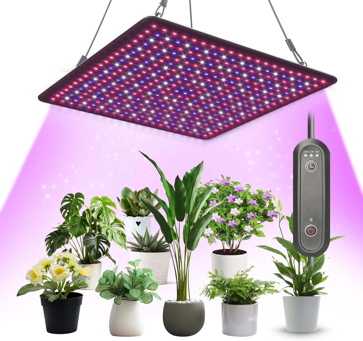 Uallhome LED grow light panel front view delivering full-spectrum performance for indoor gardens year-round