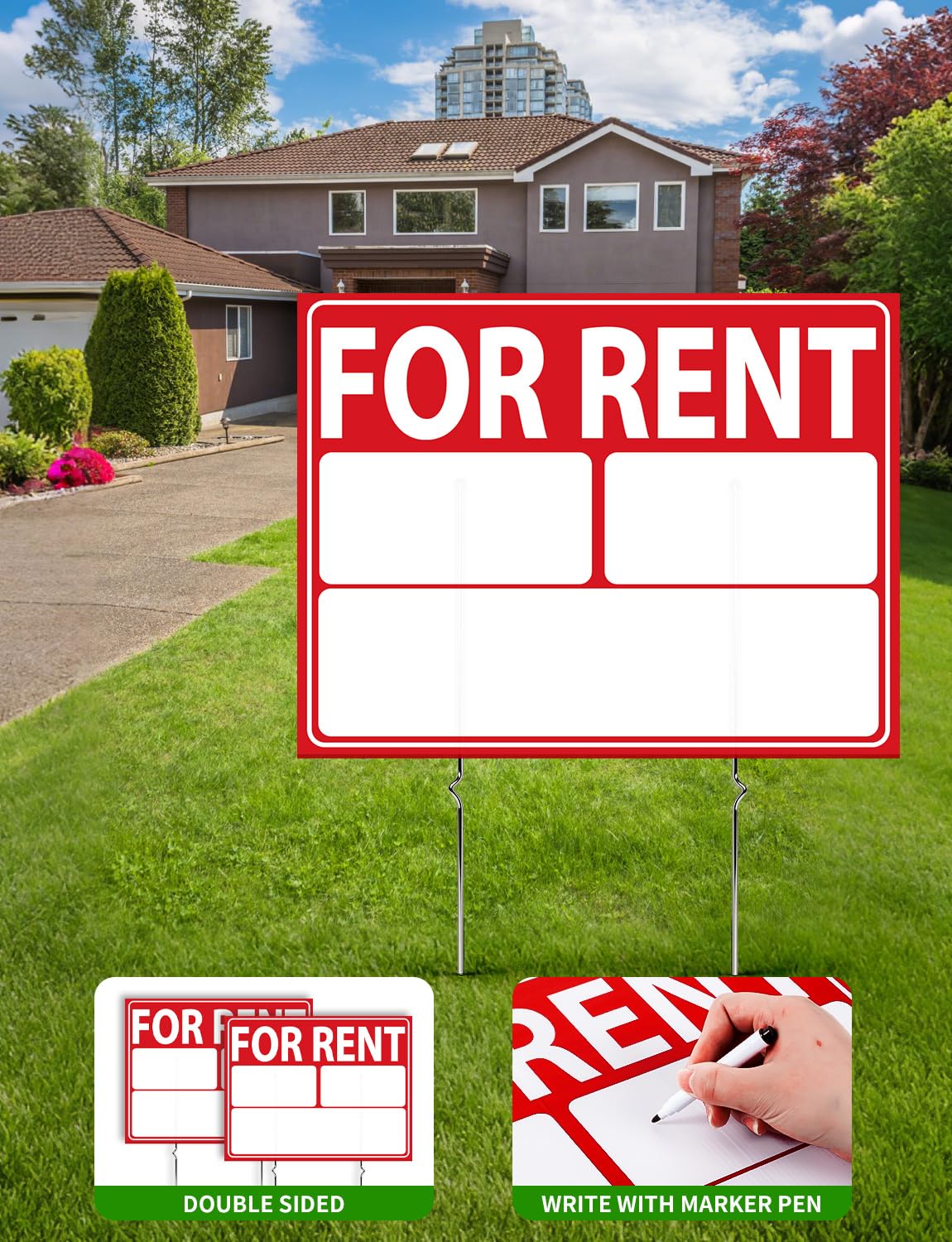 UAYVEBS Double-Sided Rent Sign expands visibility from all directions.