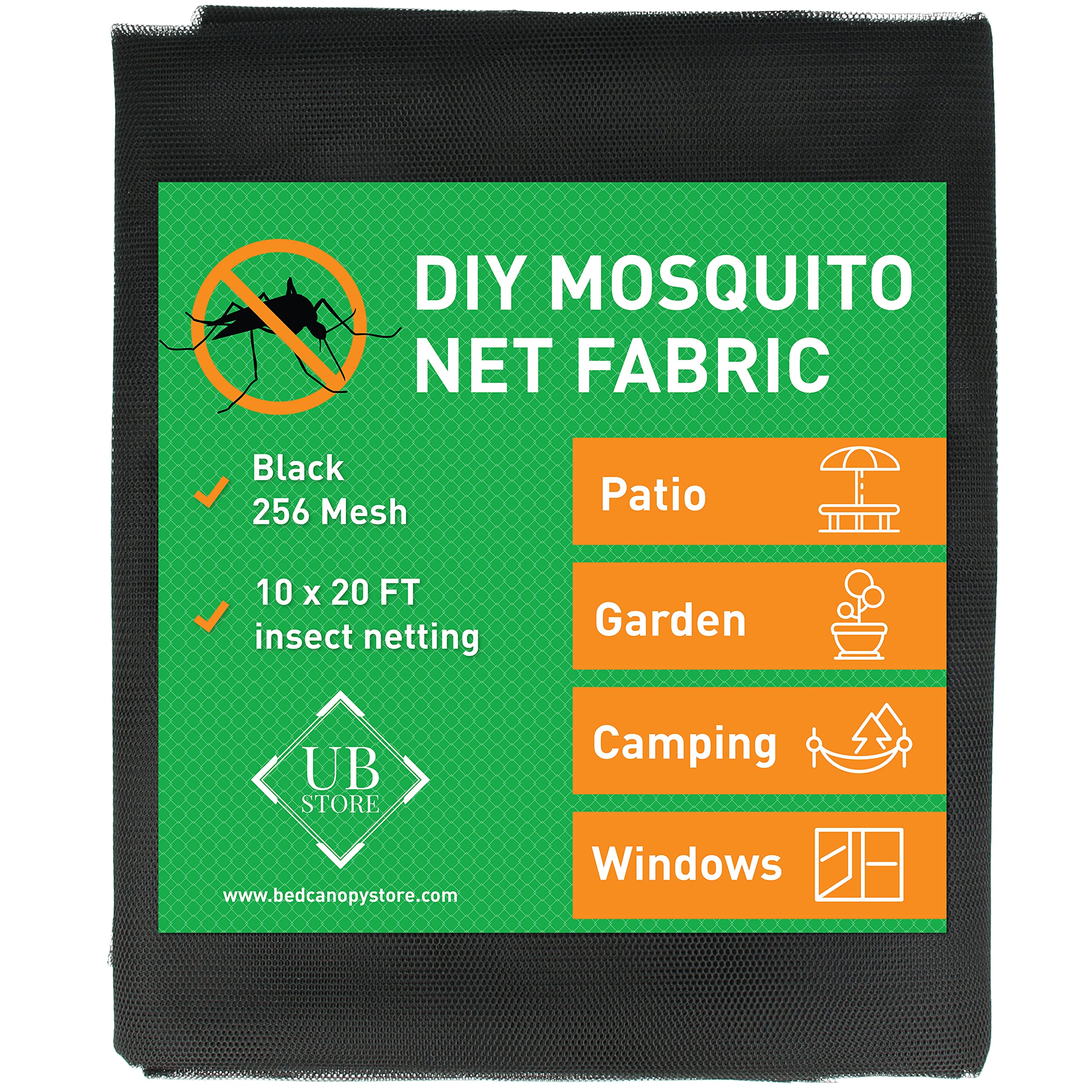 UB-STORE black DIY mosquito net 10x20ft covering for doors and windows to deter insects.