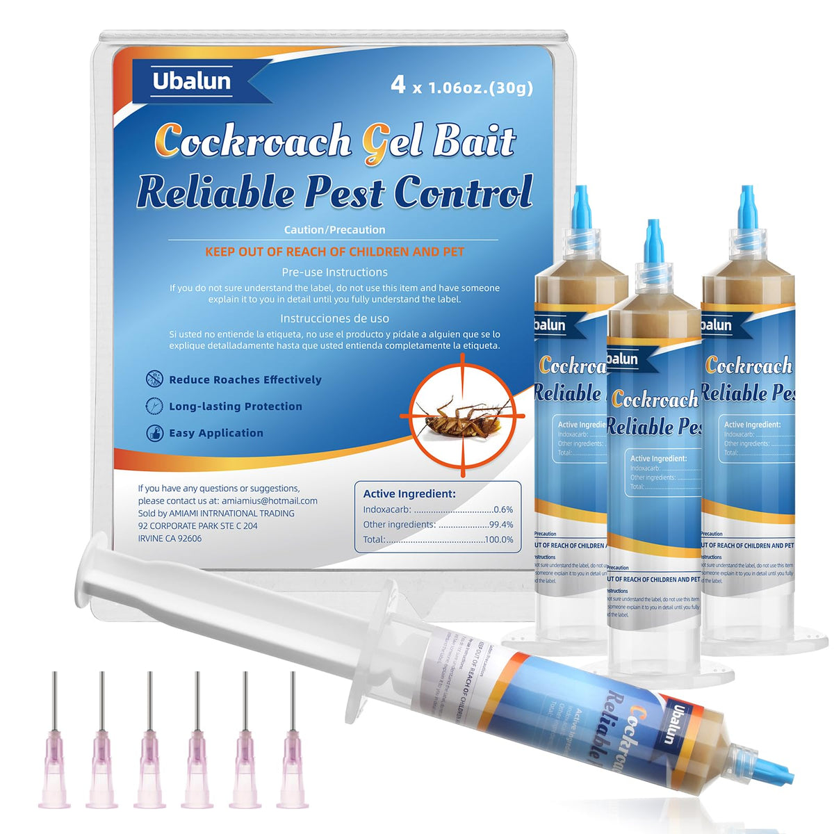 Ubalun ready-to-use cockroach gel bait tube targets multiple roach species.