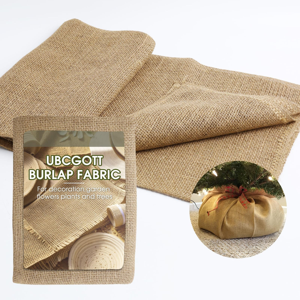 UBCGOTT Gardening Burlap Roll closeup texture showing natural fibers for versatile garden tasks.