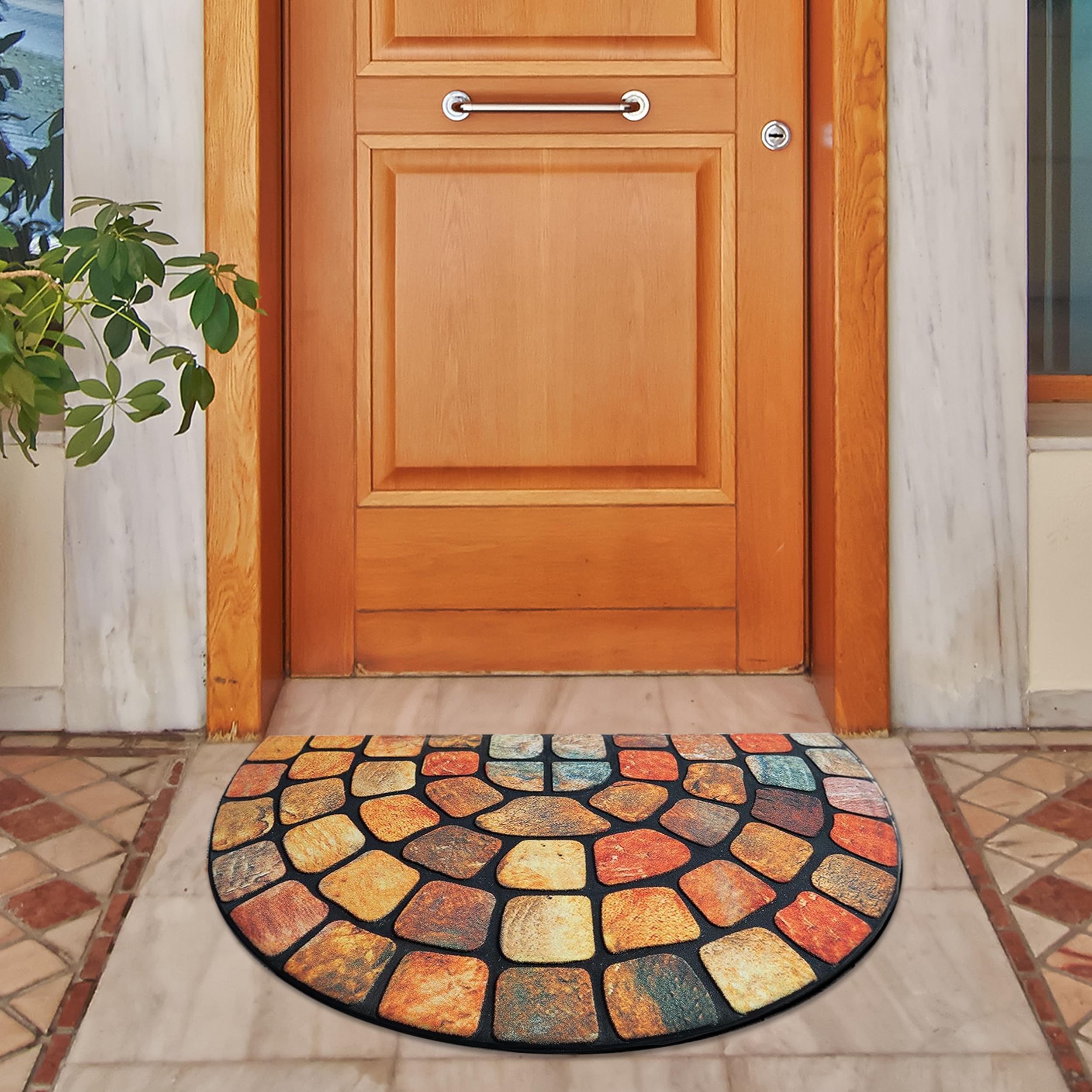 ubdyo 36-by-24-inch orange front door mat traps dirt while welcoming guests.