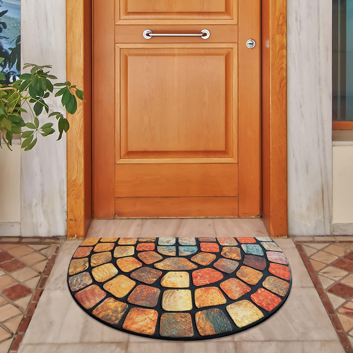 ubdyo 36-by-24-inch orange front door mat traps dirt while welcoming guests.