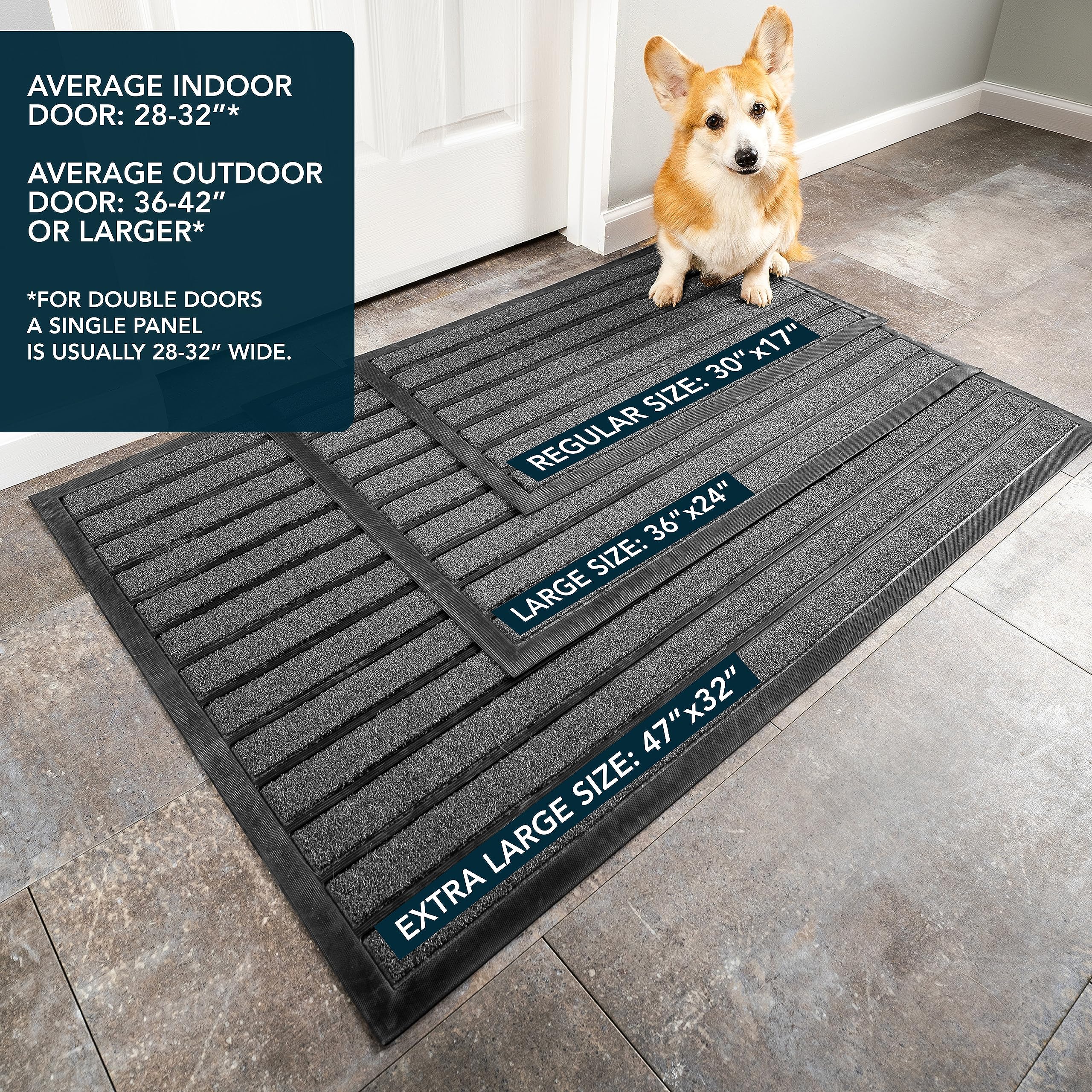 UBDYO 36x24 Bright Grey Door Mat fits wide entryways.