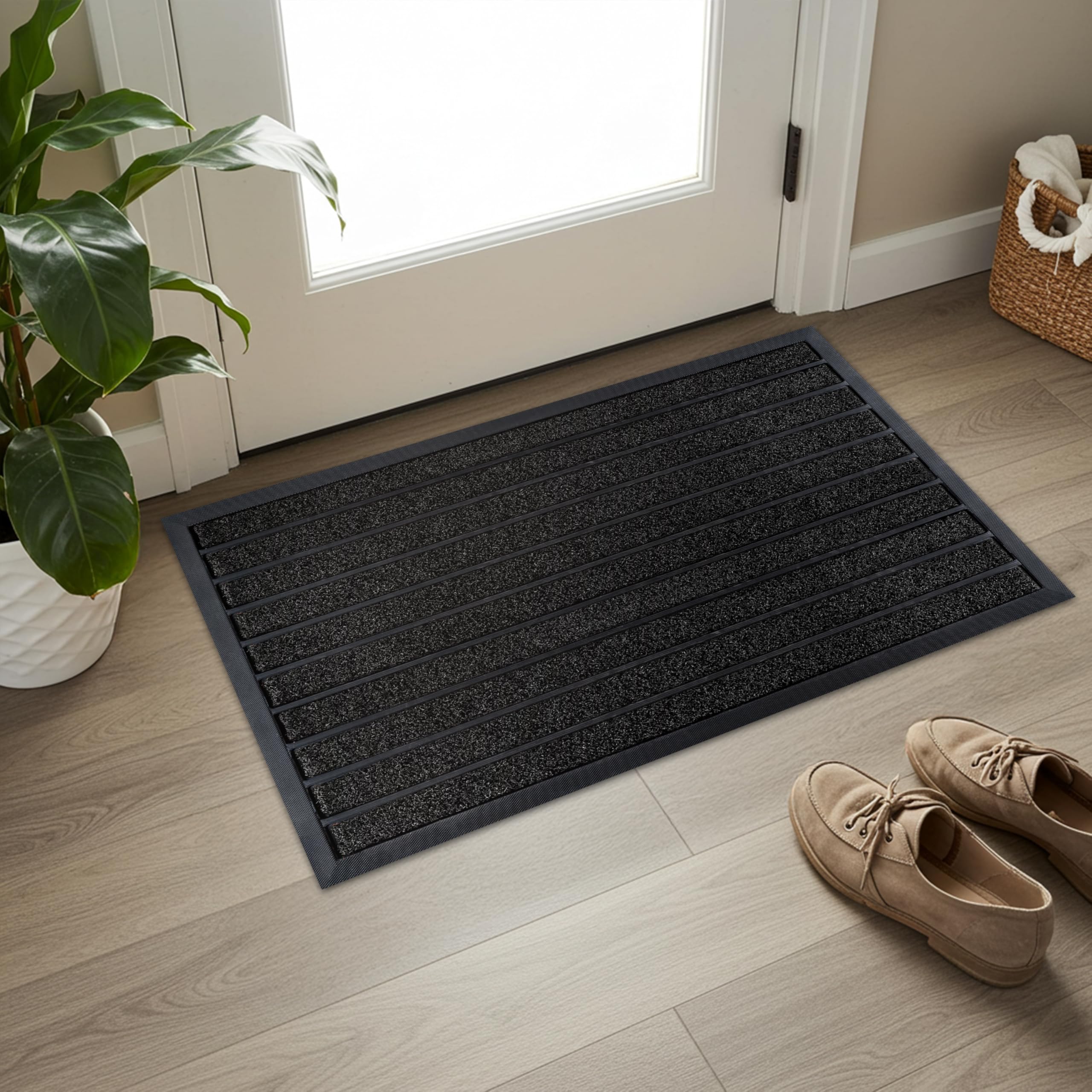 UBDYO dirt-trapper grass and rubber door mat traps dirt at the threshold