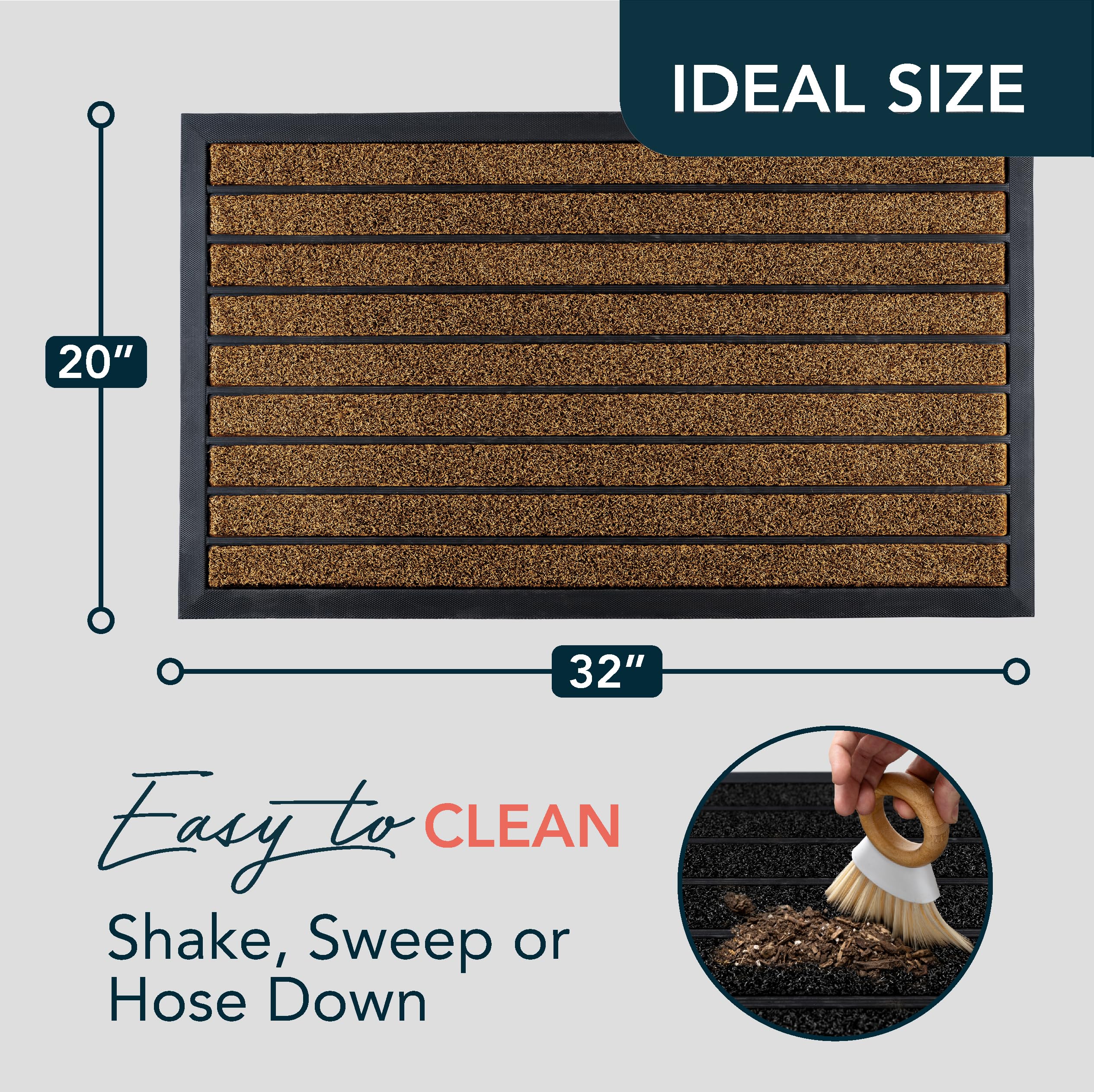 ubdyo dirt-trapping mat shows artificial grass and rubber strips for mud removal