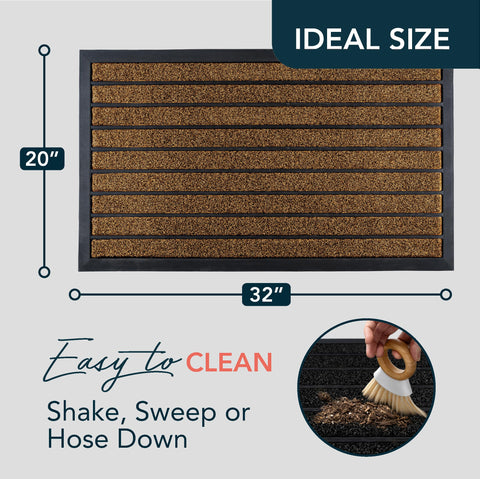ubdyo dirt-trapping mat shows artificial grass and rubber strips for mud removal