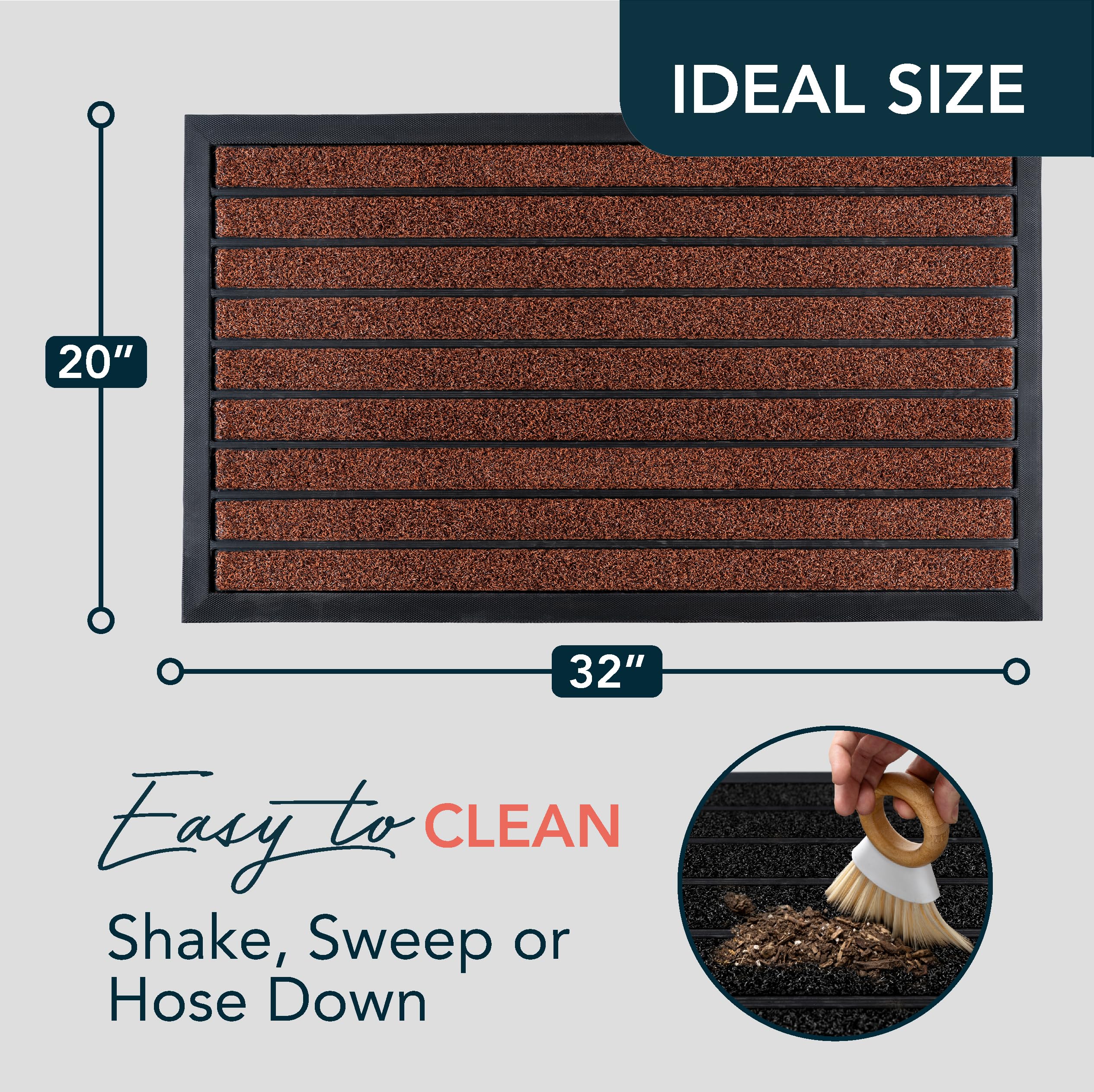The ubdyo dirt-trapping mat blends grass texture with rubber to catch debris.