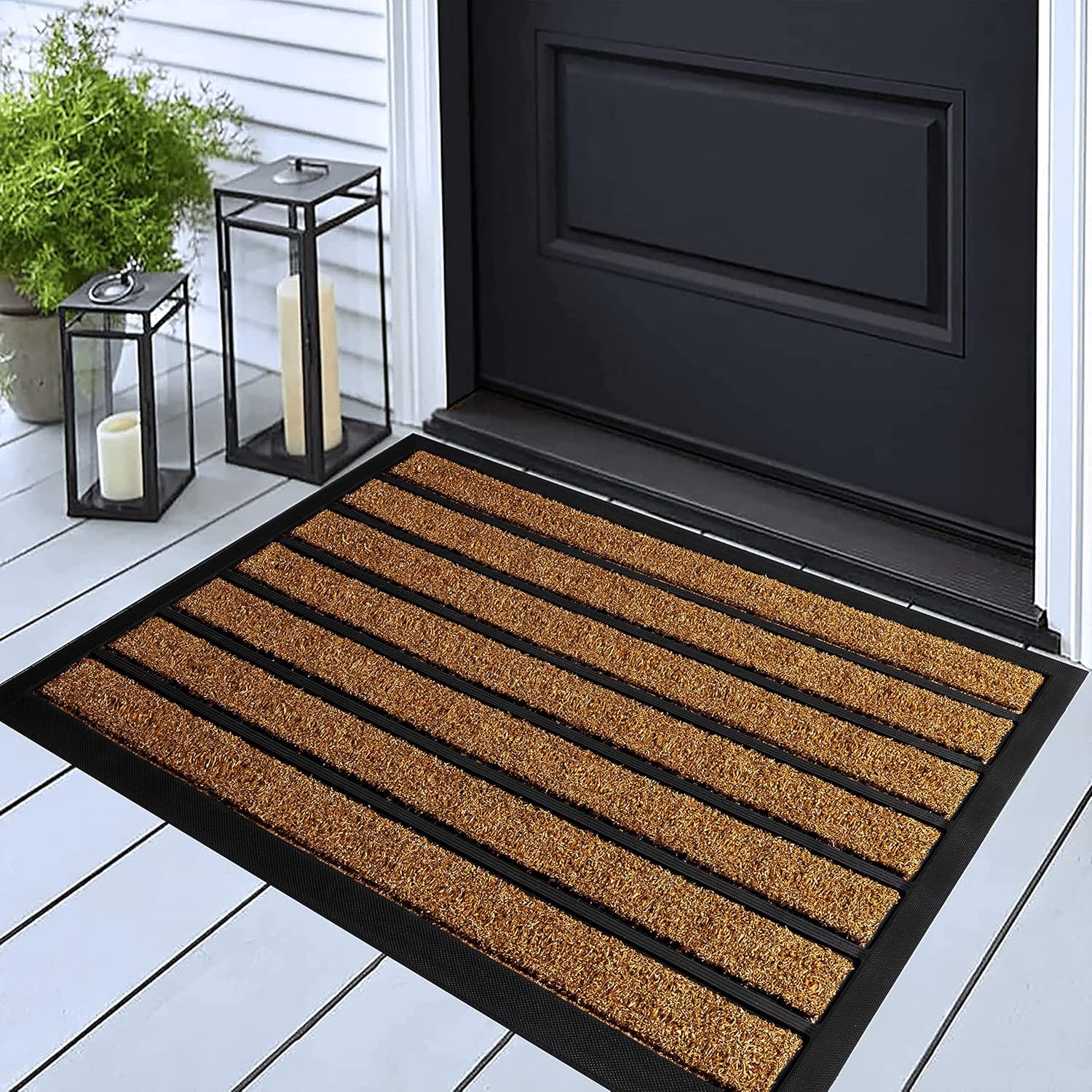 ubdyo door mat with dirt-trap design in bright brown captures mud at the doorstep.