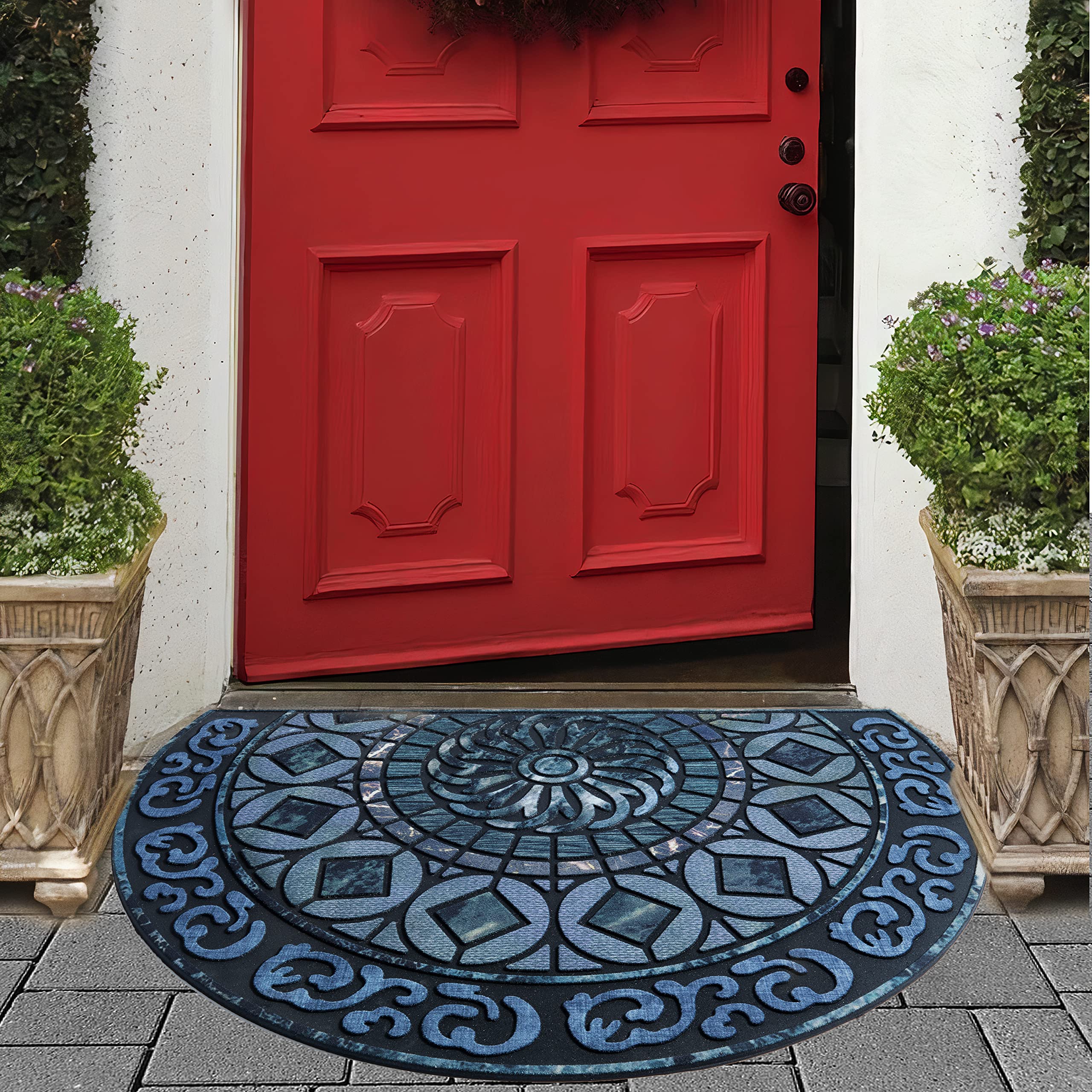 ubdyo front door mat close-up shows low pile for smooth door movement