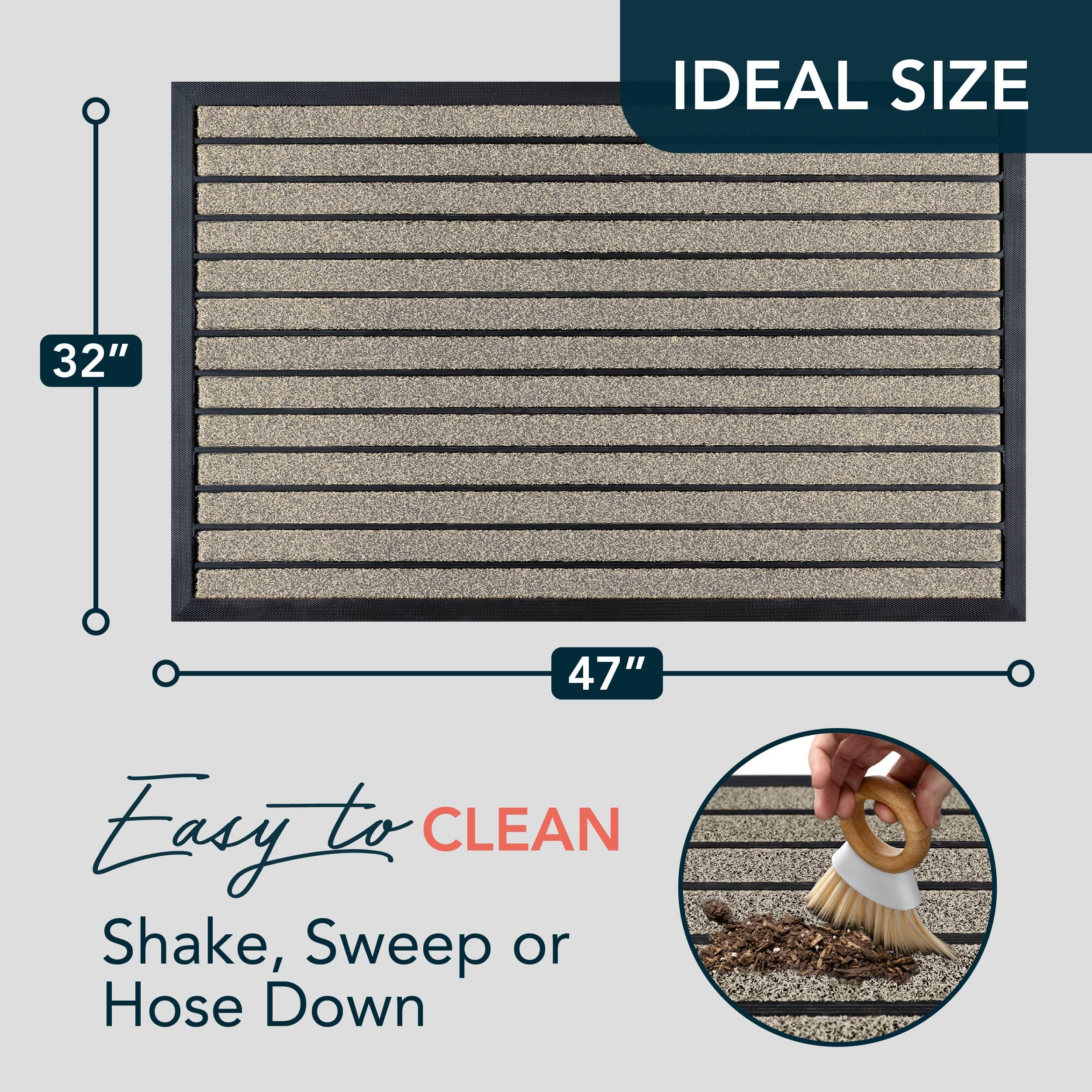 ubdyo non-slip outdoor door mat stays in place during rain and heavy foot traffic.