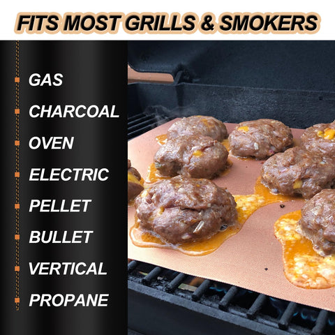 UBeesize copper grill mat on grill grate preventing food from falling through