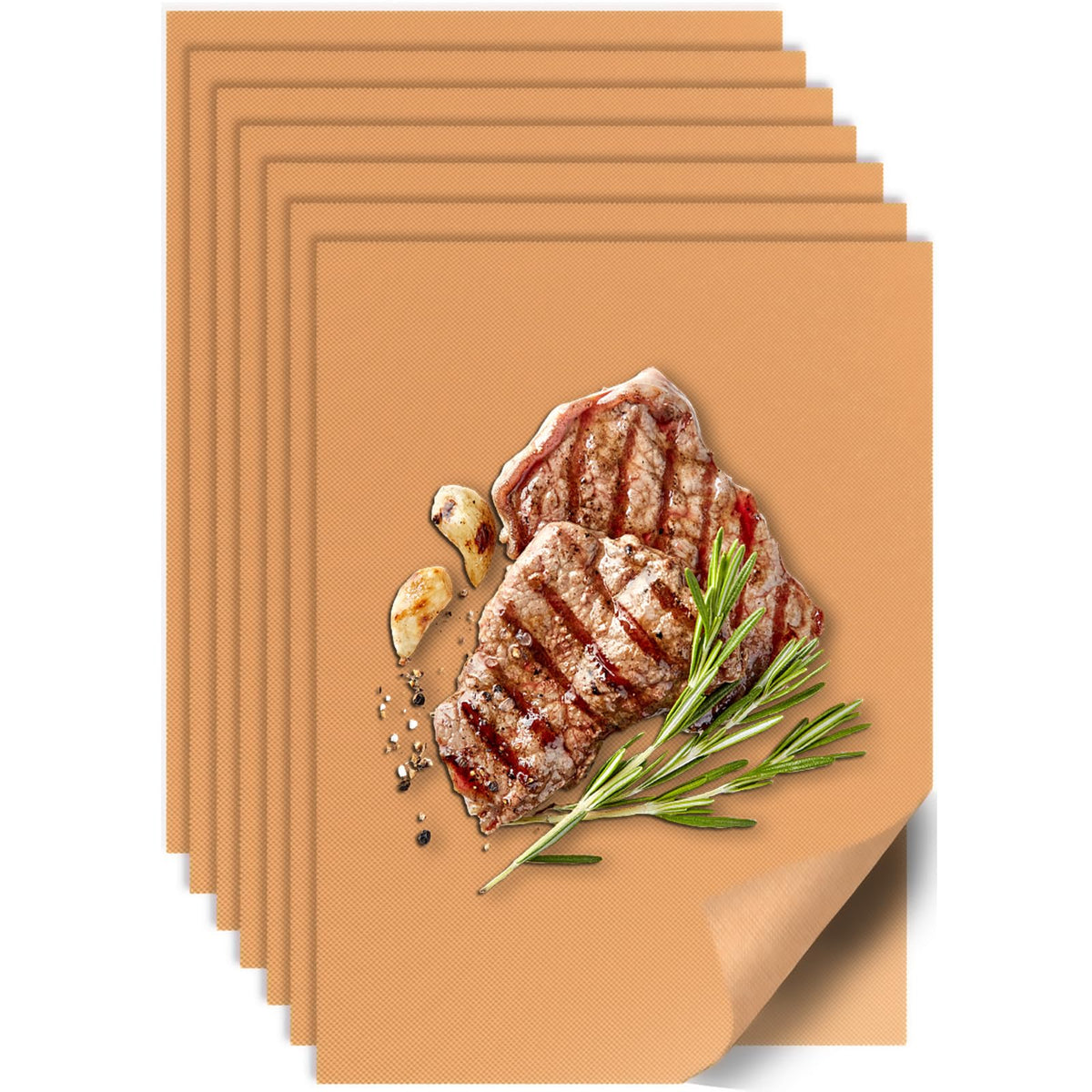 UBeesize copper grill mat on outdoor grill showing non stick surface for healthier searing.