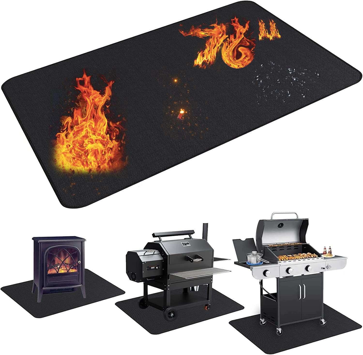 UBeesize large grill mat 76x48 inches under grill protects decks from embers and spills.