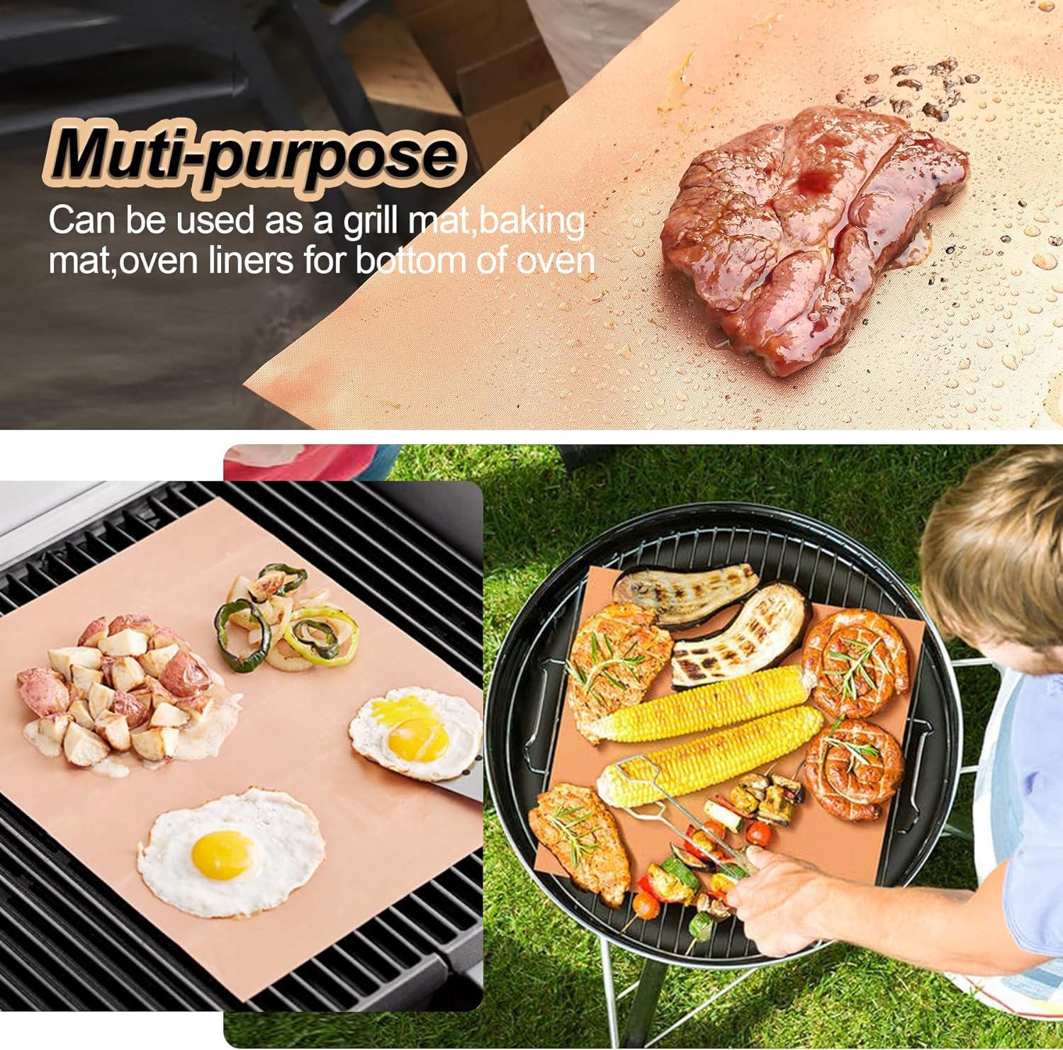 UBeesize grill mat safety usage demonstrating proper placement away from direct flame.