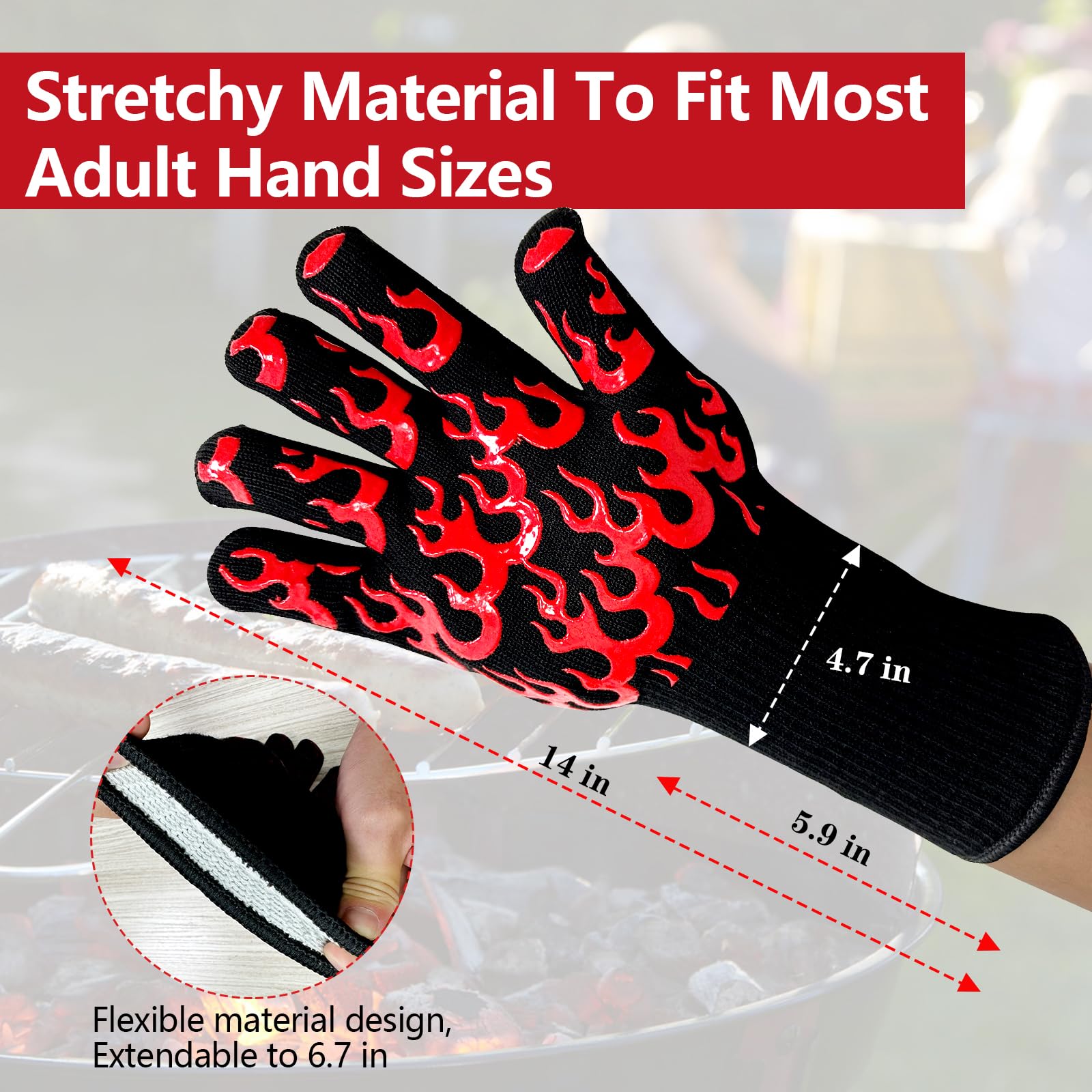 UBeesize Lengthen BBQ Gloves demonstrate forearm-coverage during grilling tasks.