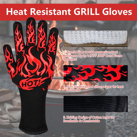 UBeesize Lengthen BBQ Gloves tested for heat resistance up to 1472°F.