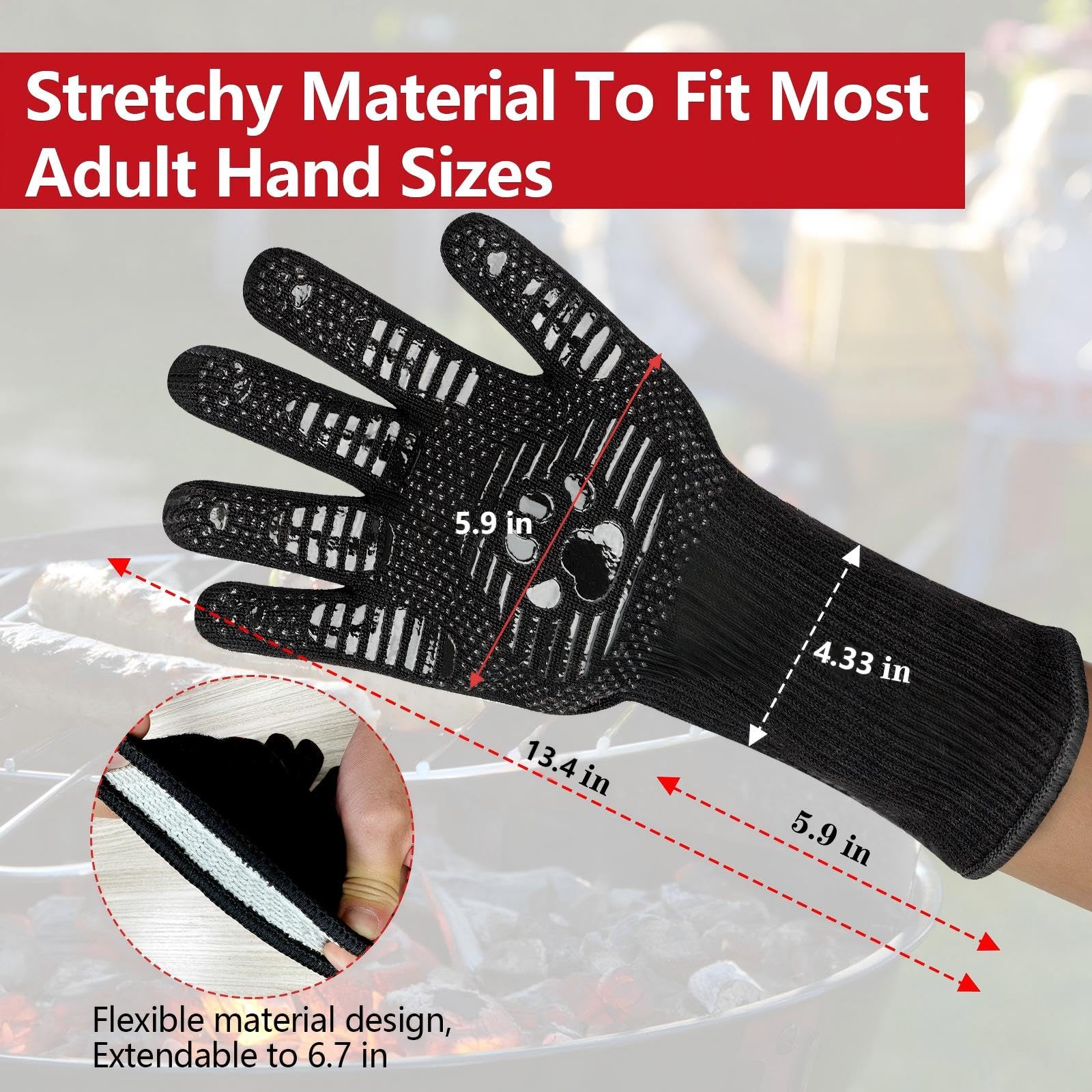 UBeesize BBQ gloves show three-layer construction for grip and protection