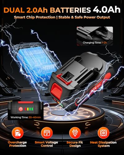 UBeesize Mini Chainsaw dual 2.0Ah batteries provide longer runtime for big jobs