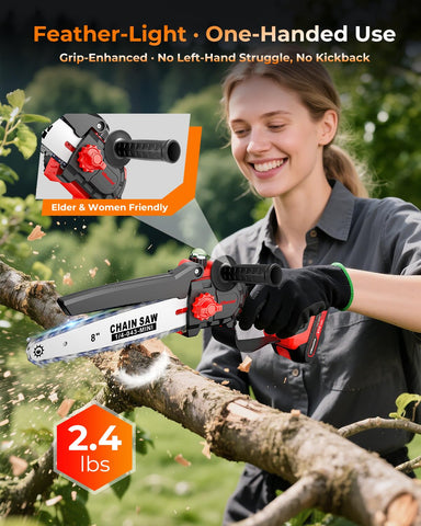 UBeesize Mini Chainsaw lightweight design with ergonomic handle reduces fatigue