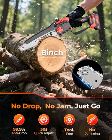 UBeesize Mini Chainsaw tool-free tension knob ensures tight, safe chain adjustments