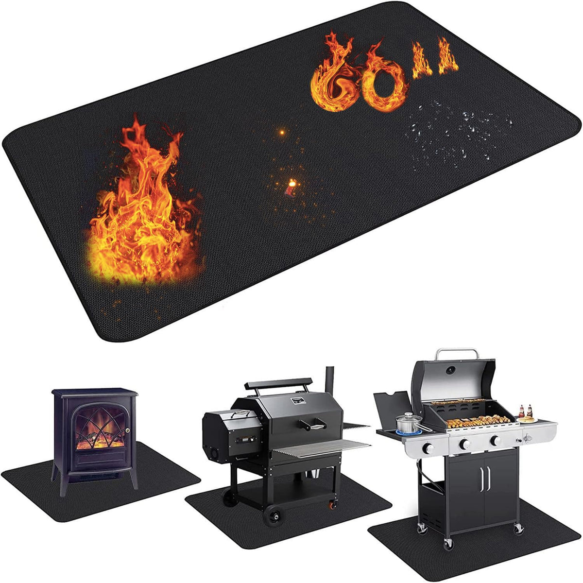 UBeesize thickened 60x36 inch grill mat under grill protects surfaces from embers and spills.