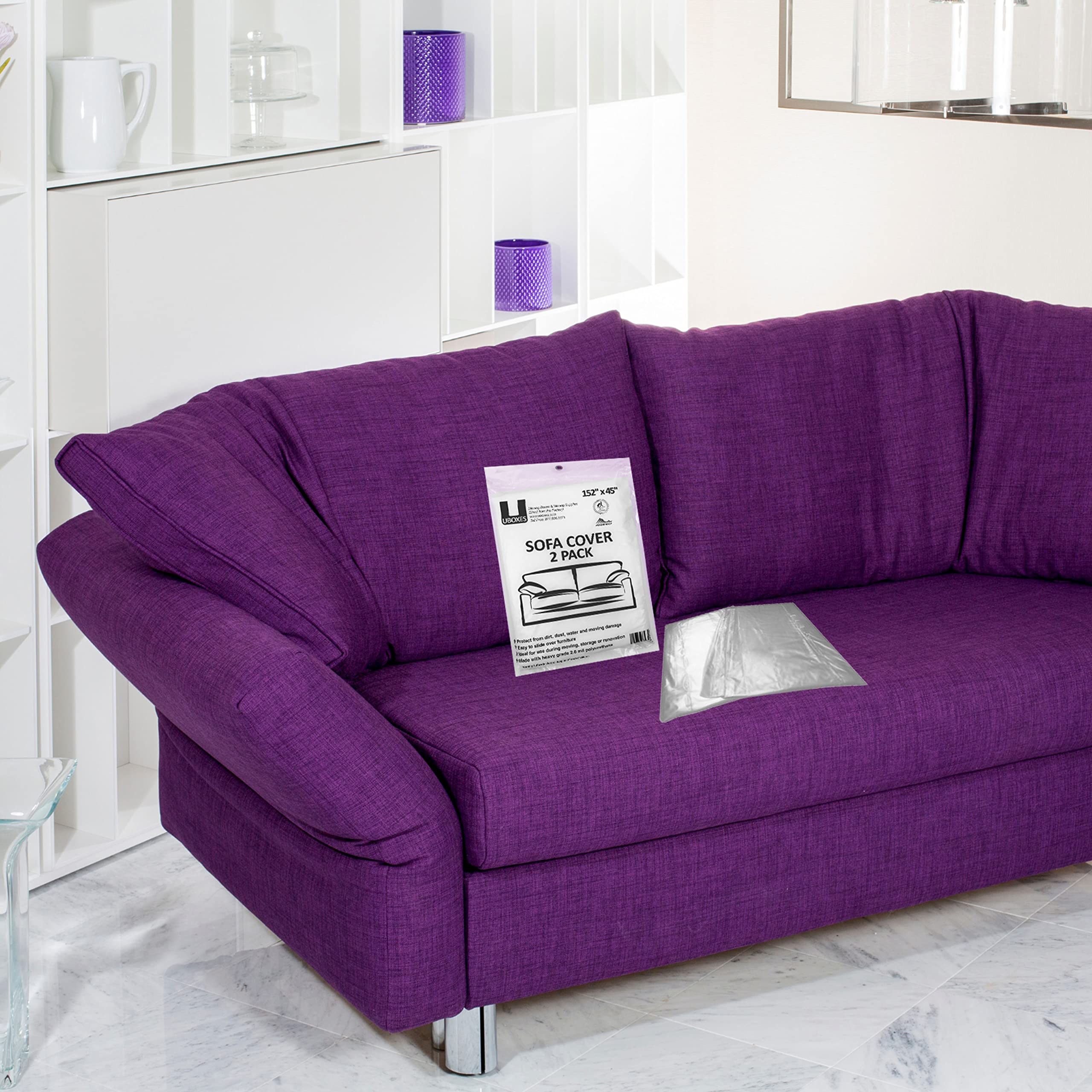 UBOXES sofa-cover-45x152-inch size demonstrates full couch coverage.