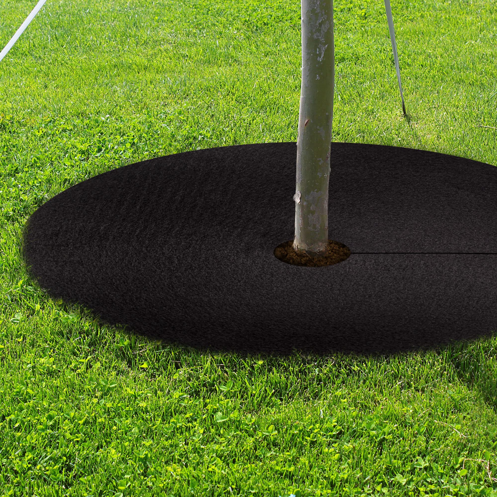 UCandy tree base protection around the trunk keeps it safe from mower contact.