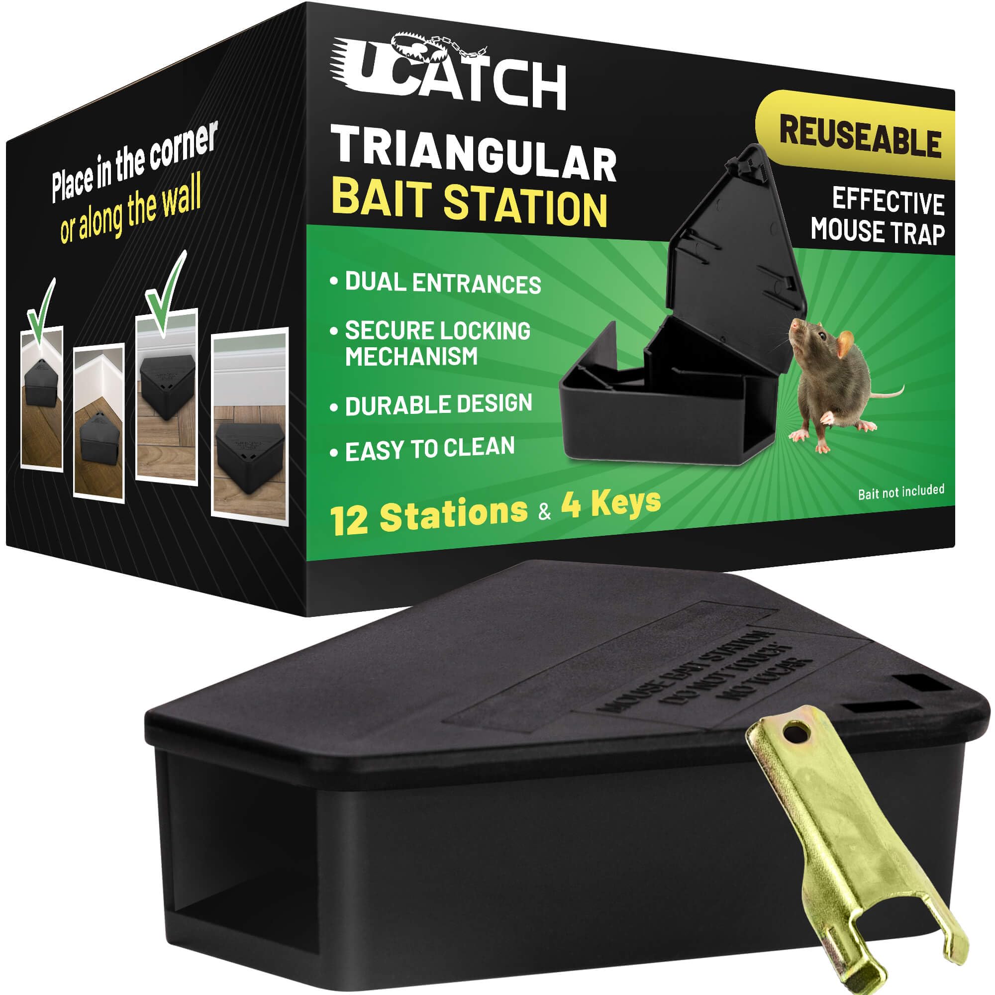 UCatch LockBait Pro mouse station outdoors secured against weather and tampering.