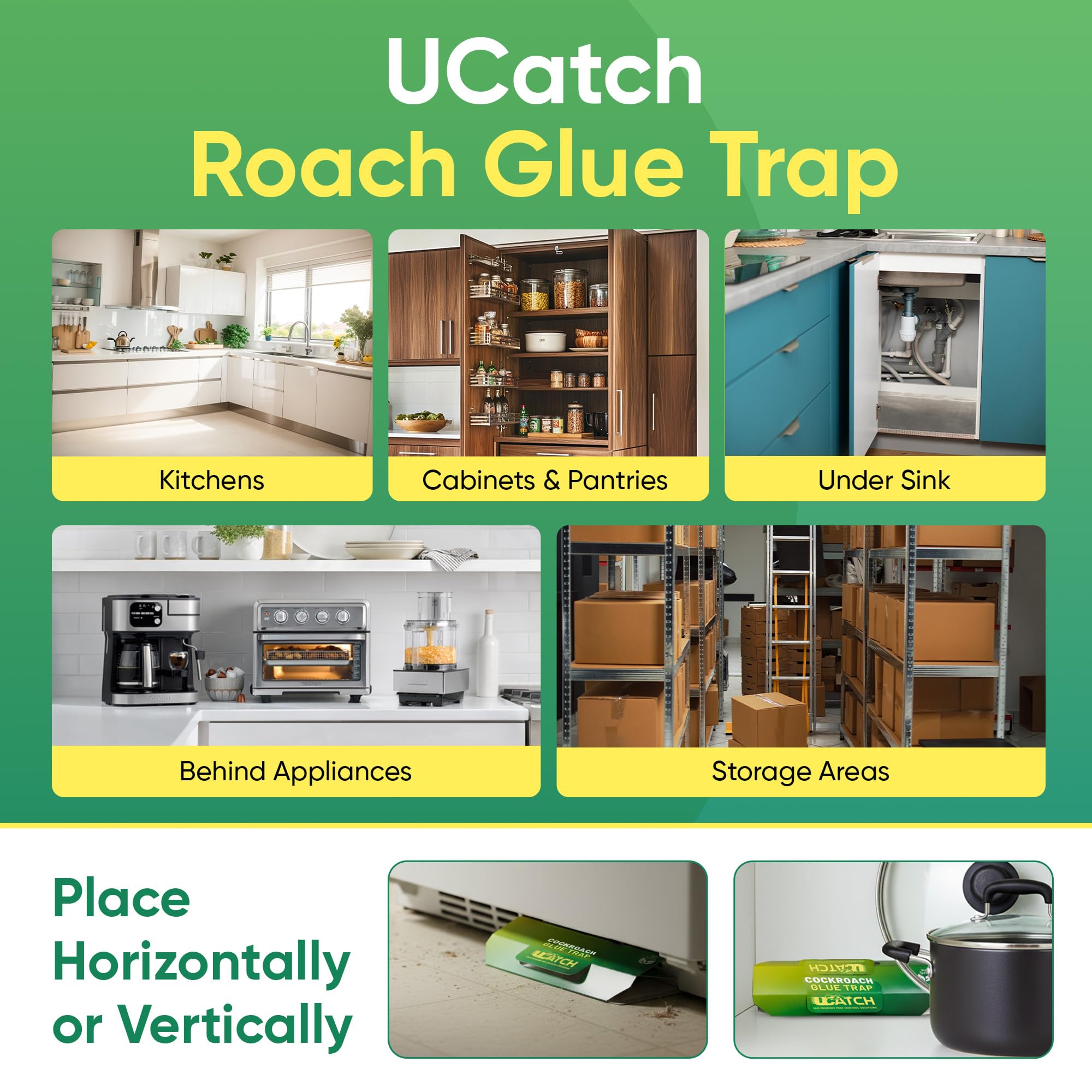 Strong adhesive on UCatch Roach Trap captures pests securely with minimal escape.