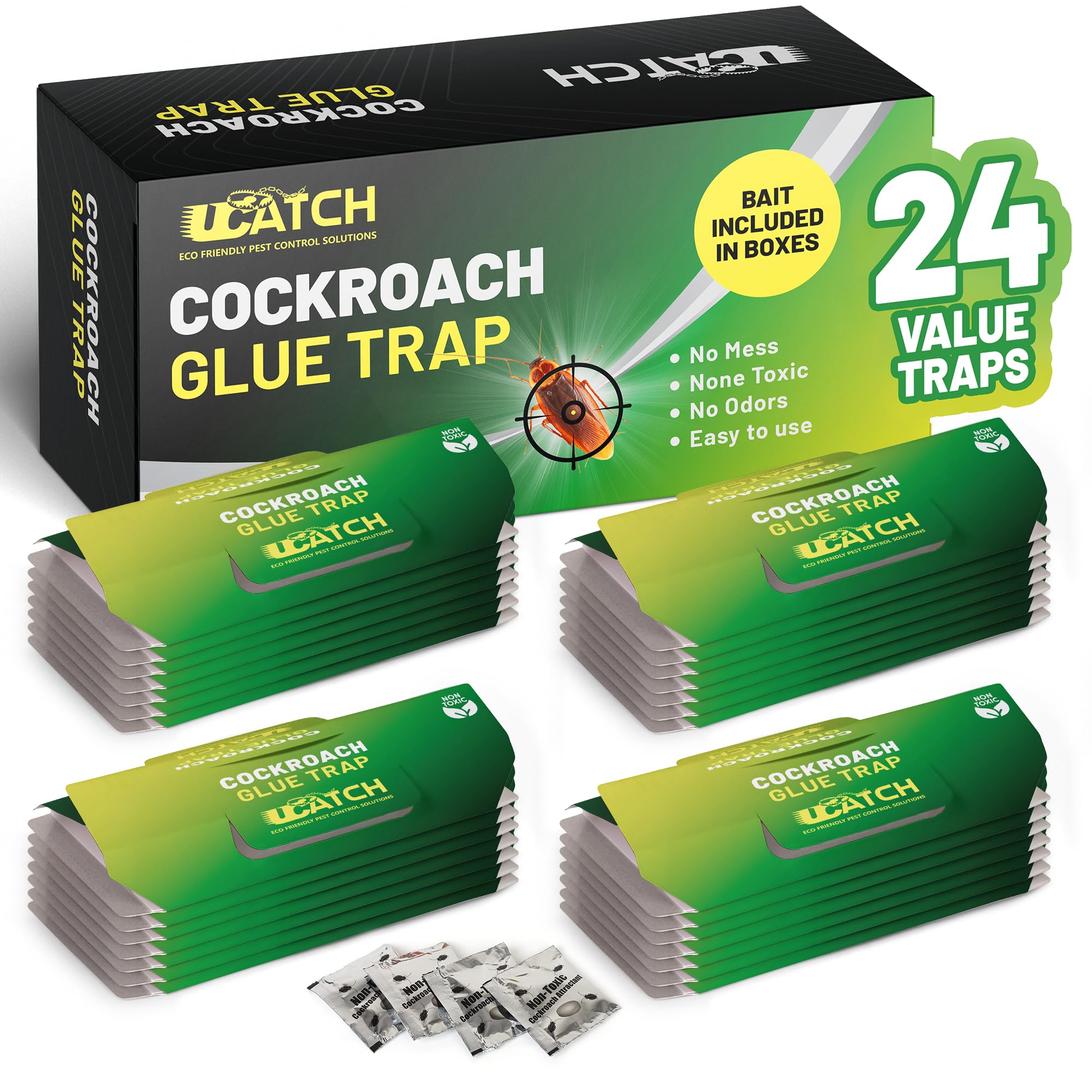 UCatch Roach Traps Indoor 24-pack folded units ready for quick placement