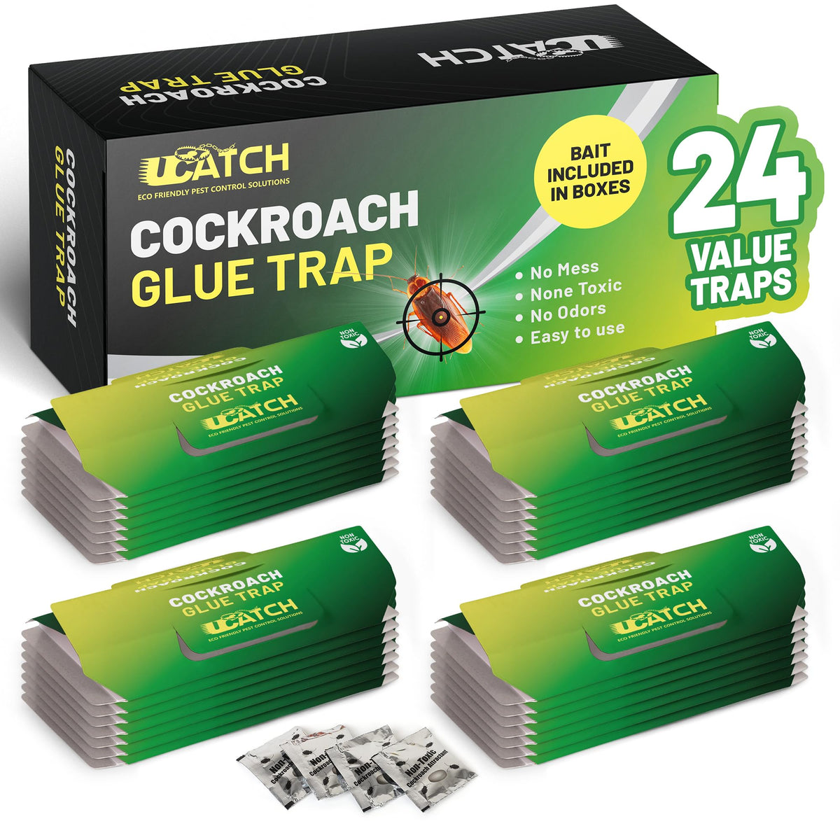 UCatch Roach Traps Indoor 24-pack folded units ready for quick placement
