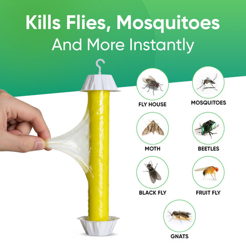 Close-up of UCatch adhesive surface attracting gnats and flies.