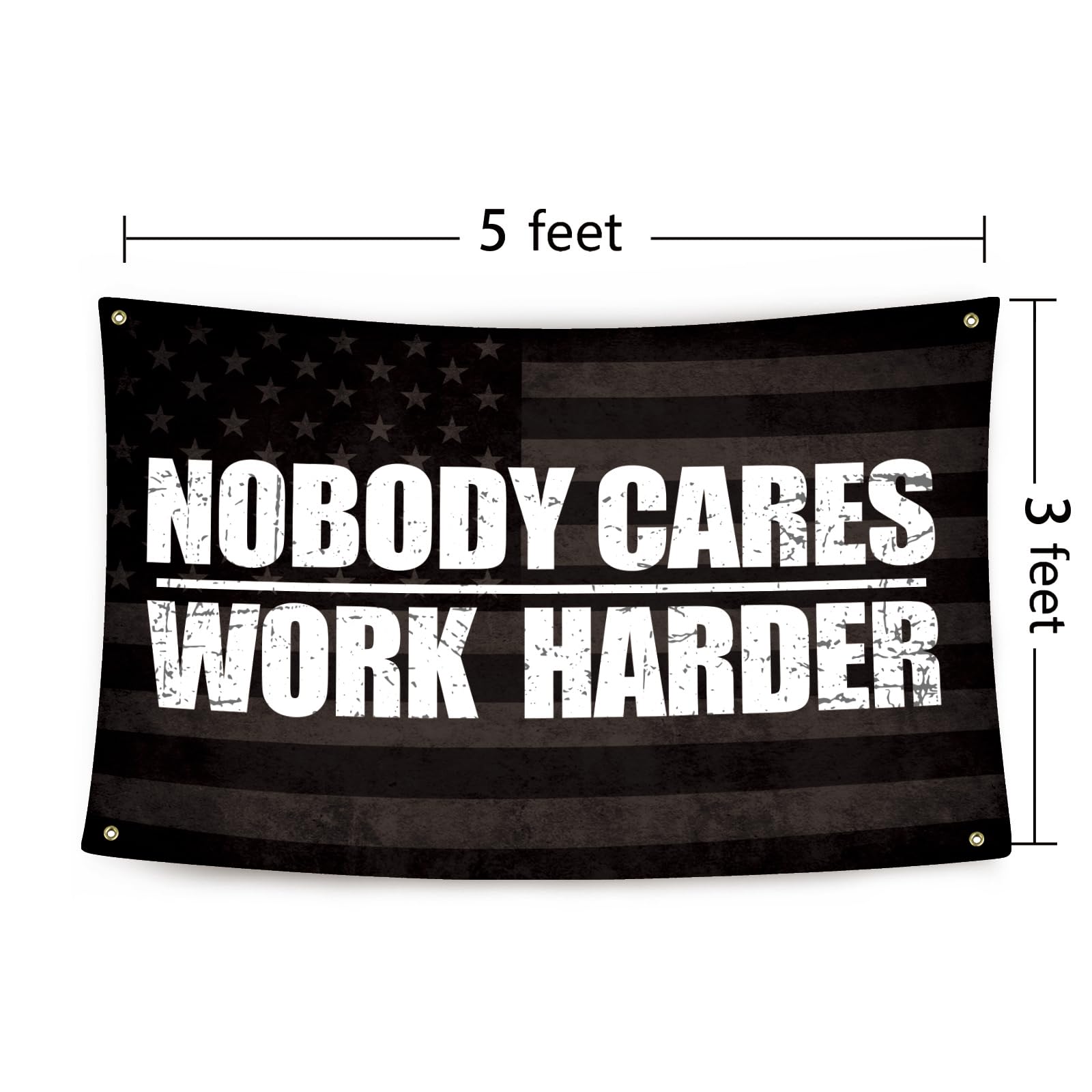 UCNMWBJ Nobody Cares Work Harder flag hanging mount provides easy installation for garage workouts.