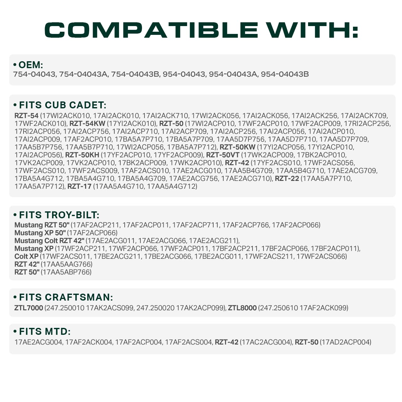 UDC 954-04043B fits Cub Cadet RZT54 with reliable grip.