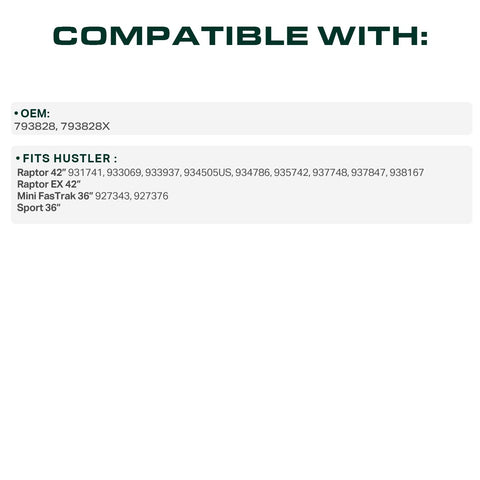 UDC 116-inch deck belt length shown for high-tension performance on Hustler decks